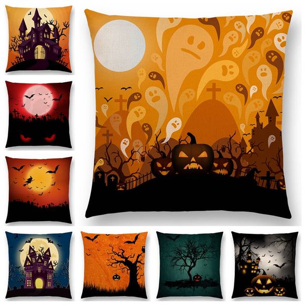 

happy halloween scary night moon skull witch pumpkin zombie vampire ghost castle bat tree good cushion cover sofa pillow case