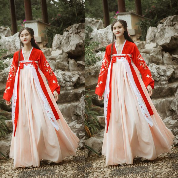

stage wear hanfu chinese dance costume traditional outfit for singers women ancient dress folk festival performance clothing, Black;red