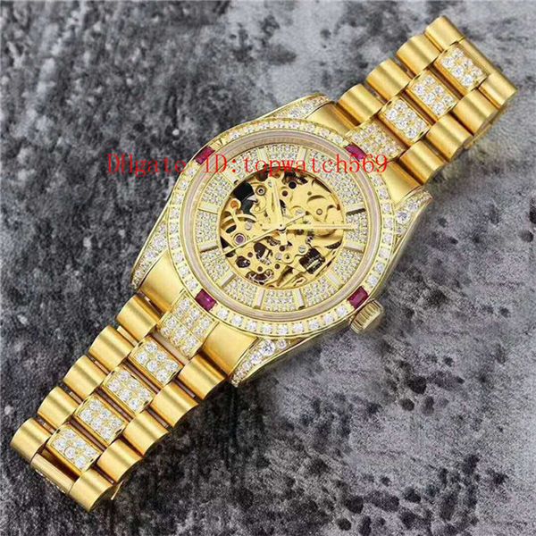 

new 18k gold diamond watch luxury watch swiss automatic skeleton openworked dial sapphire crystal 316l stainless steel super water resistant, Slivery;brown