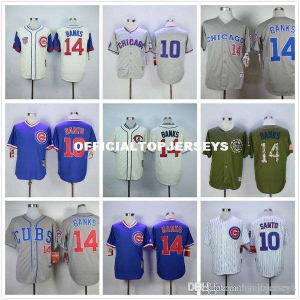

10 ron santo 14 ernie banks retro jersey white blue gray yellow, Black;blue
