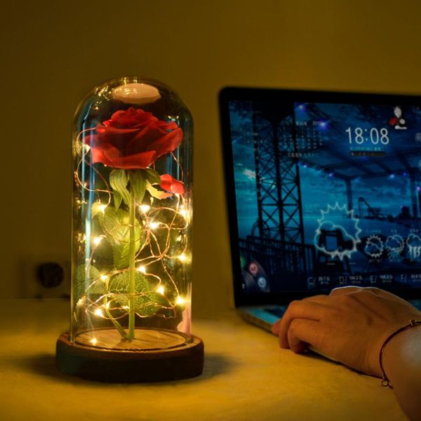 

rose flower in a glass dome with led light gifts for girlfriends mother's day gifts