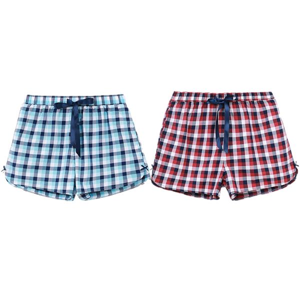 

ciler women cotton sleep bottoms casual pajama shorts plaid print elastic waist stretchy loose plus size xxl beach pants, Black;red