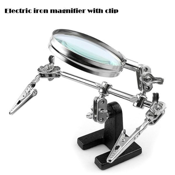 

three hand auxiliary clamp magnifying glass 60mm with clamp electric soldering iron instrument