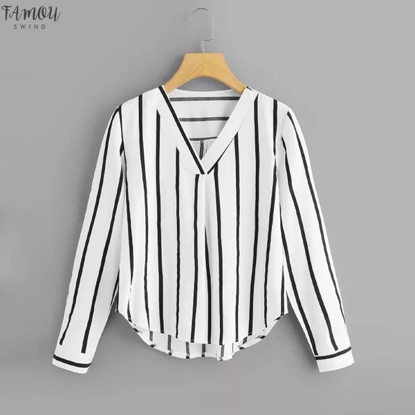

женщины полосатая рубашка блузка шифон свободные cap рукавом повседневная осень с длинным рукавом v образным вырезом нерегулярные элегантный, White