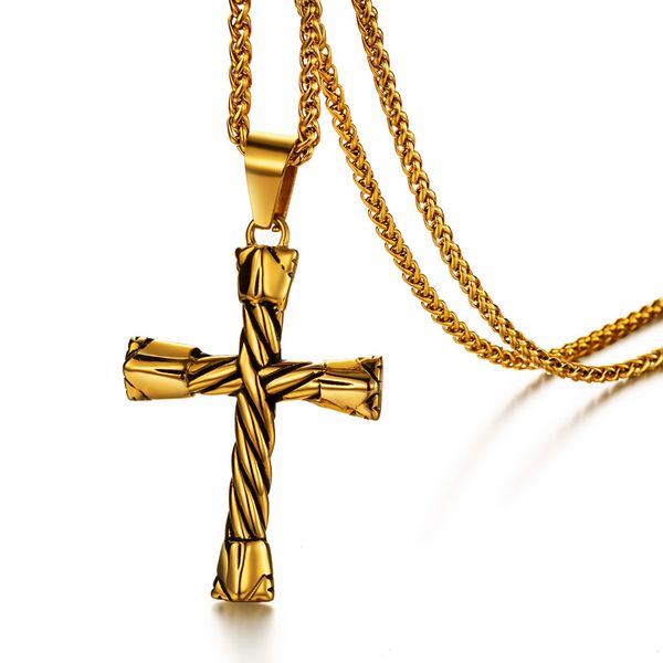 

valily cold color cross necklace stainless steel punk vintage cross pendant necklace jewelry for man women 24" chian necklaces, Silver