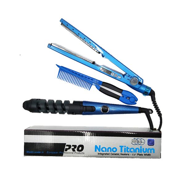 

3in1 hair straightener flat iron hair curler hair comb brush nano titanium 11/4 plate straightening irons curling tongs crimper