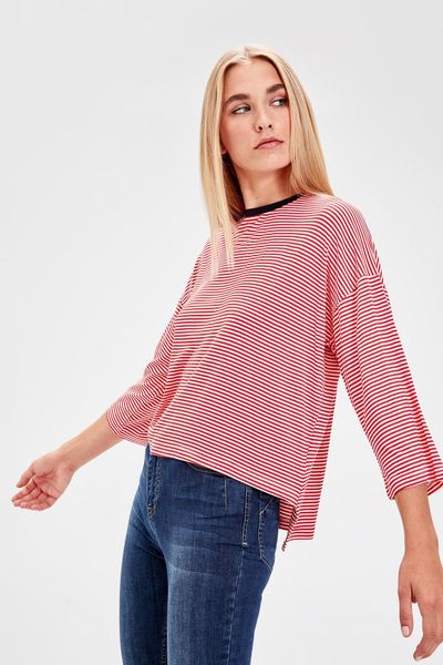 

trendyol red striped knitted blouse twoaw20bz0221, White