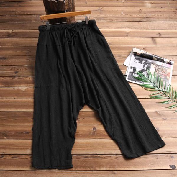 

retro women baggy pants wide legs big crotch trousers elastic waist harem pants men unsiex hiphop ankle length punk style hombre, Black