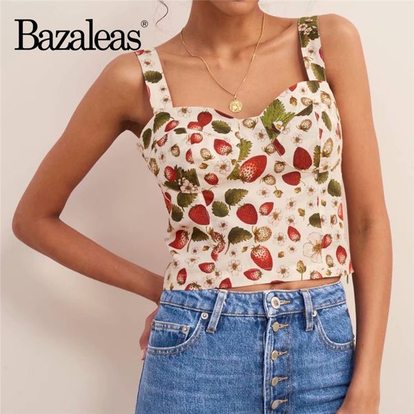 

2019 white strawberries print women camisole france cropped fashion spaghetti elastic camis