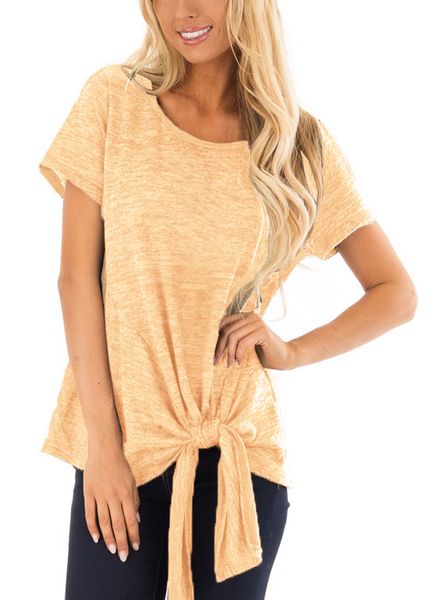 

women's coat hem knot t-shirt short sleeve shirt clothing, White