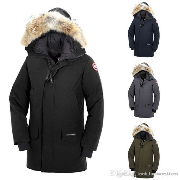 

2019 2019 canada men goo e langford parka down jacket 90 white goo e fabric outdoor coat long hooded warm doudoune dhl hipping, Black