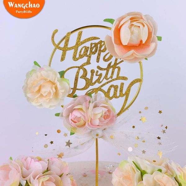 

iron garland beautiful flower mesh feather cake er happy birthday cake decoration girlfriend kids party supplies