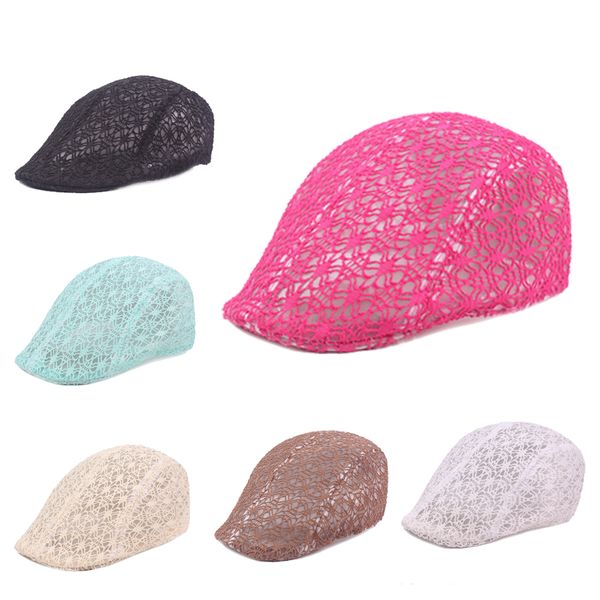 

girls hats lace beret women ladies mesh cap summer travel breathable driving sunscreen caps female casual visor 6 colors autumn, Blue;gray
