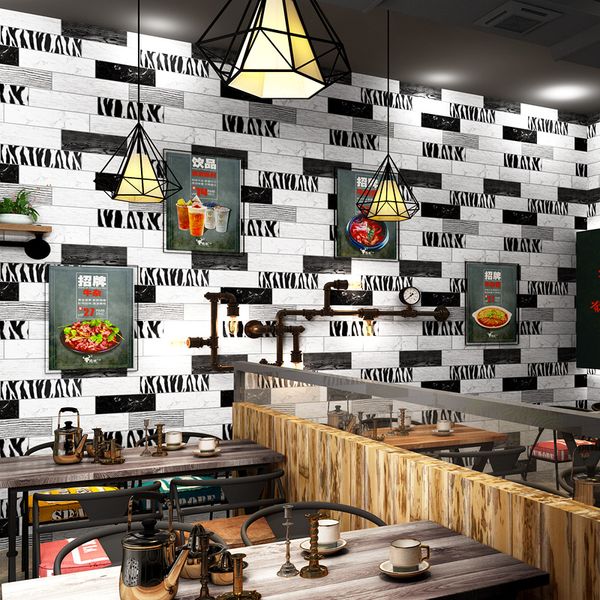 

white and black coffee graffiti brick wallpaper modern zebra brick pattern wallpaper waterproof stylish household store decor