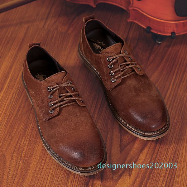

mens shoes suede oxford flat designer shoes leisure walking vintage lace-up solid outdoor cowboy male d3, Black