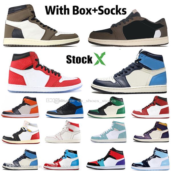 

1 high travis scotts low fearless obsidian mens basketball shoes spiderman unc 1s chicago lakers men sport designer sneakers size 36-46