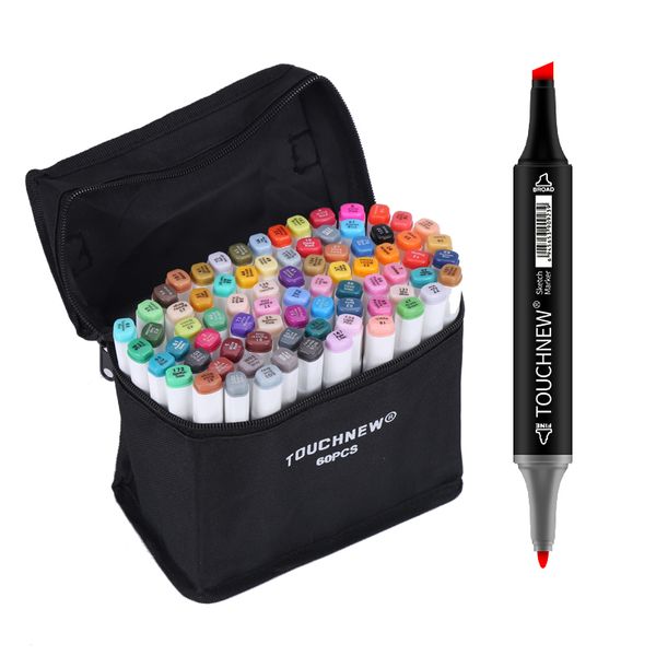 

touchfive markers pen set 40/60/80/168 color animation sketch marker dual head drawing art brush pens alcohol based with 6 gifts