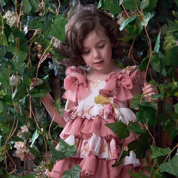 

2020summer new spanish custom dress children's day girls' floral dress sleeveless vest princess tutu christmas girl, Red;yellow