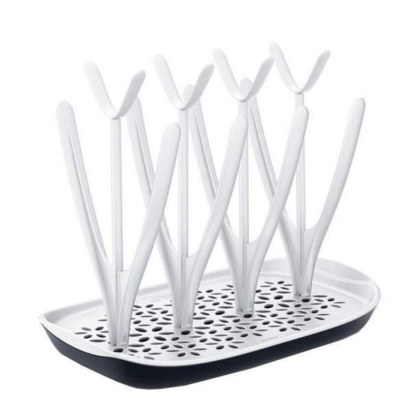 

baby bottle drying rack drain shelf cup holder removable bottle rack for 8 bottles + accessories, white