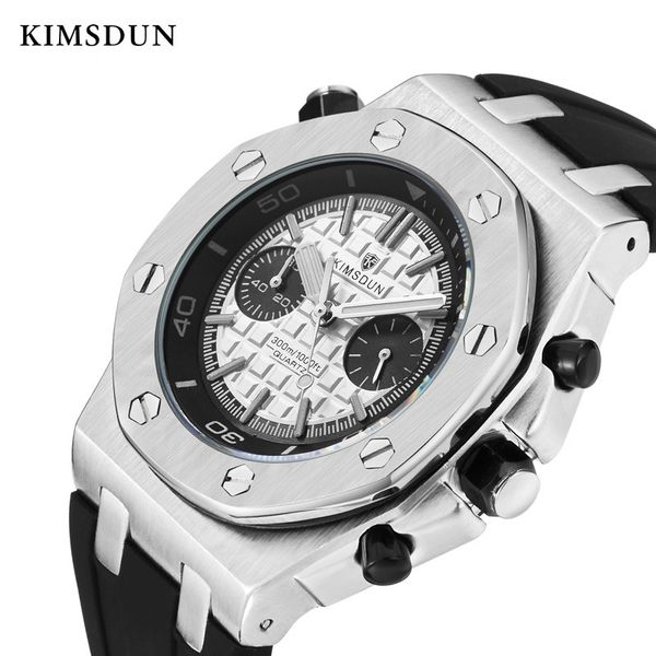 

kimsdun sports men watches montre homme all subdials work silicone band quartz watch men luxury waterproof male clock, Slivery;brown