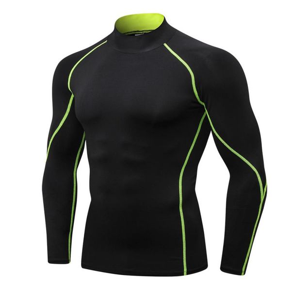 

men quick drying clothes long sleeve t-shirts fitness high collar sports running training high-elastic tight-fitting, Black;red