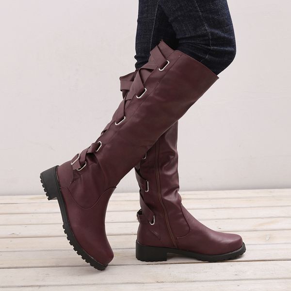 

2019 new boots knee-high boots women's bigs size winter women leather women, Black