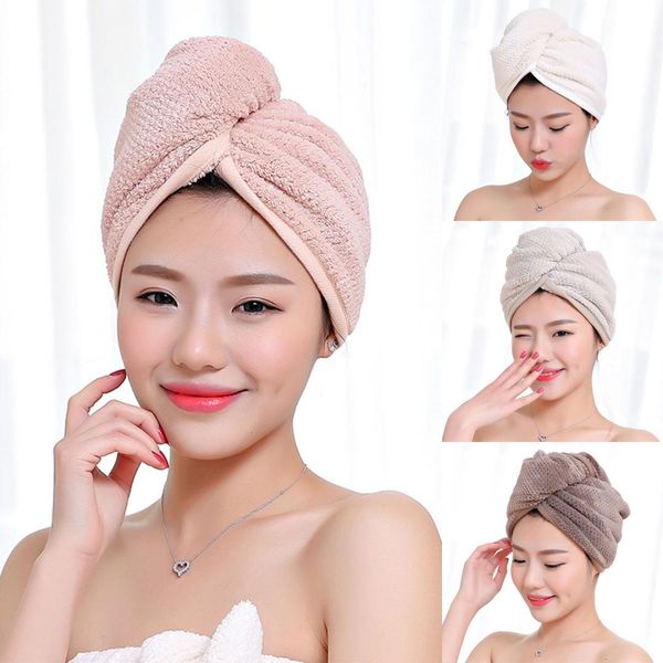 

microfiber solid hair turban quickly dry hair hat womens girls lady's cap bathing tool drying towel head wrap hat