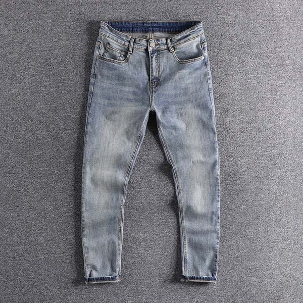 

2019 british light blue youth cropped trousers high grade and all-around men's jeans plus size trouser promotion xl