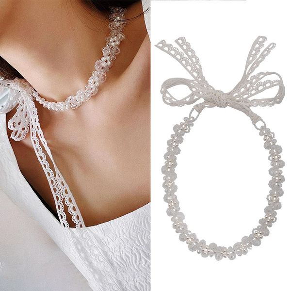 

elegant pearl bridal lace necklace jewelry drop wedding jewelry for women gifts friendship necklace friends forever birthda, Silver