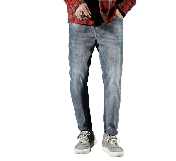 

autumn jeans men slim-type casual retro denim pants 2019 new man button zipper pocket bleached streetwear denim trousers, Blue