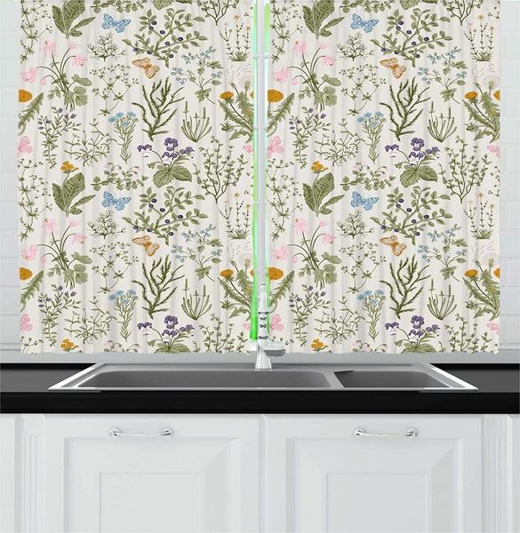 

floral curtains living room bedroom beige reseda green pink blue window drapes for kitchen vintage garden plants with herbs flow