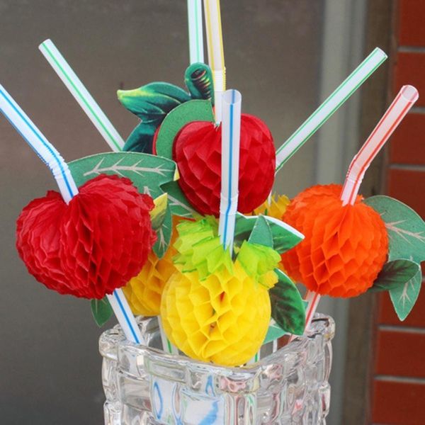 

50pcs 3d fruit одноразовые пластиковые гибкая бенди соломинки декор партии