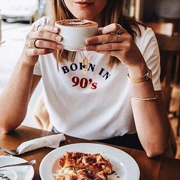 

xia ins супер популярный блоггер футболка возраст номер 80 90 круглый воротник короткий рукав футболка женская, White