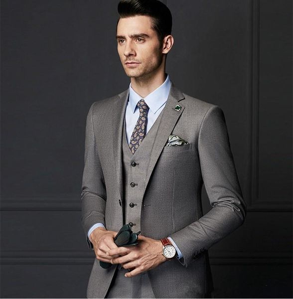 

new notch lapel groomsmen two buttons groom tuxedos men suits wedding/prom/dinner man blazer(jacket+pants+vest+tie) 169, Black;gray