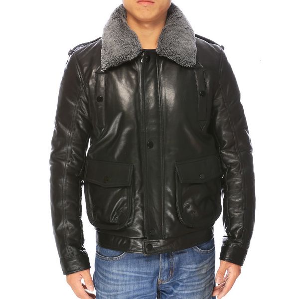 

sale import real sheepskin coat with fur collar flight jacket black casual winter coat leather jacket men pilot parkas suits