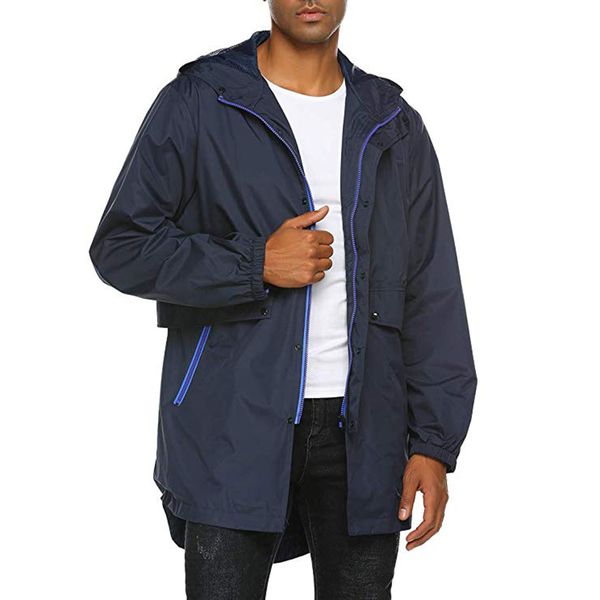 

men fashion waterproof jacket breathable rain jacket hooded windbreakers 2019 new male autumn winter solid long coat outwear, Black;brown