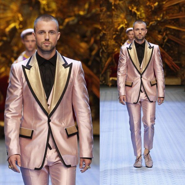 

fashion shiny pink groom tuxedos excellent men wedding dress men business prom party dinner holiday suit(jacket+pants+tie+vest) 2269, Black;gray