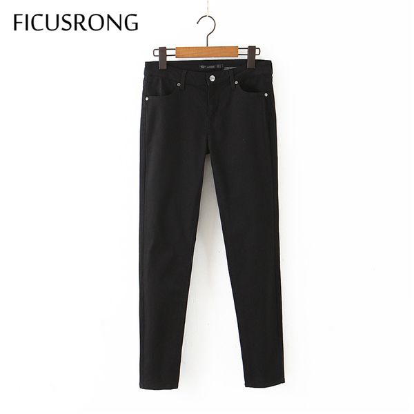 

2020 new women stretch slim solid jeans trousers female skinny full length button flat mid waist pencil pants black ficusrong, Blue