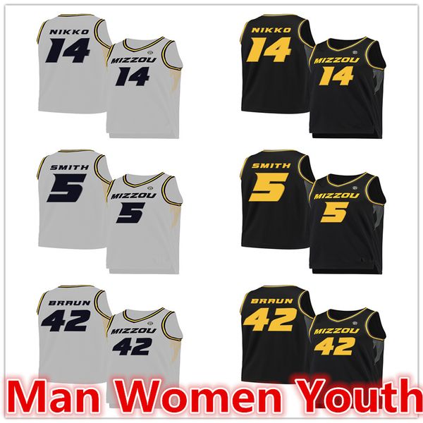 

customize ncaa missouri tigers basketball jerseys mitchell smith 5 parker braun 42 reed nikko 14 jersey any name number size s-5xl, Black