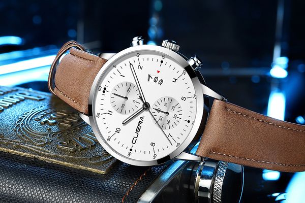 

cuena quartz sport luminous dial business men's watch waterproof date relogio masculino wristwatches, Slivery;brown
