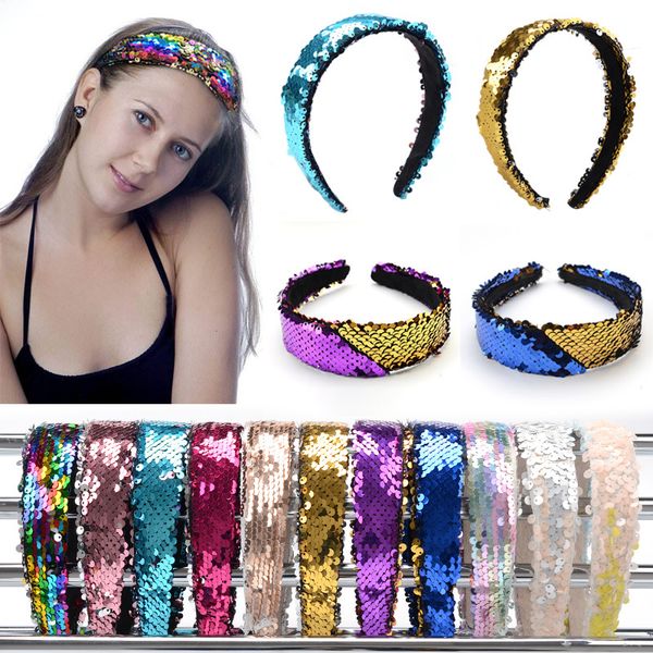 Meninas de mão dupla lantejoulas Fashion Fashion Cabelo Brilhante Discoloração Sereia Designer Hairband