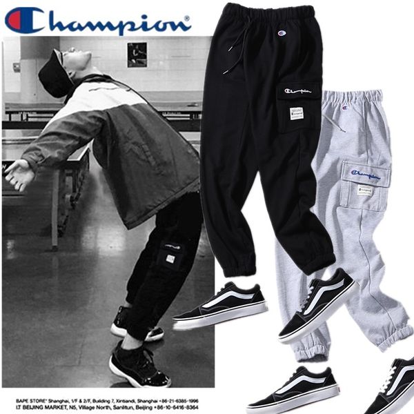 

20/champion designer men version field pants retro campus couple stripes fashion street casual pants fitness cotton breathable sports pants, Black