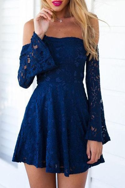 

modern lace juliet sleeves homecoming prom dress short navy blue off the shoulder open back party graduation cocktail dress, Blue;pink