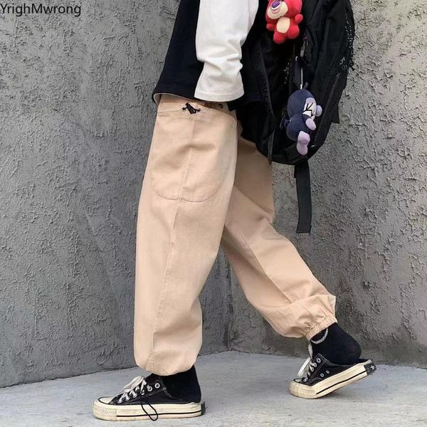 

harajuku streetwear корейский хаки черный side струнный карманный грузовой jogger трек summer hip hop гаремные плюс размер сыпучие лето, Black;white