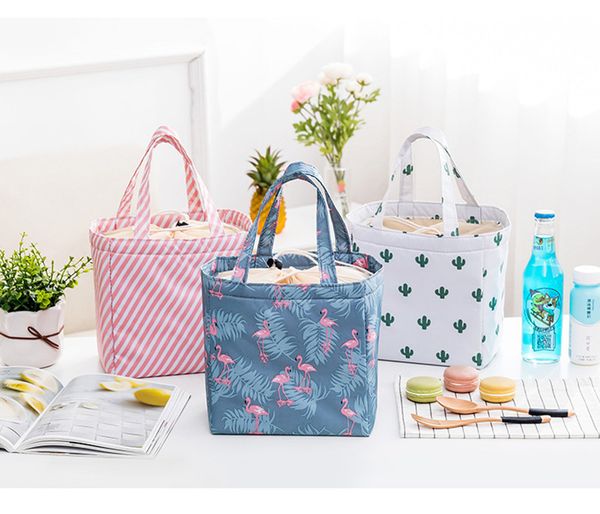 

new fresh insulation cold bales thermal oxford lunch bag for men waterproof convenient leisure bag cute flamingo lunch box, Blue;pink