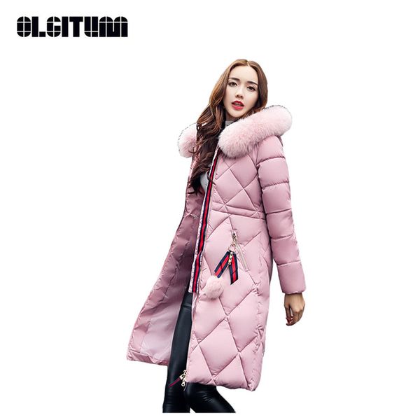 

new 2018 winter coat women big fur thicken stitching slim long winter coat down cotton parka women jacket cc402, Tan;black