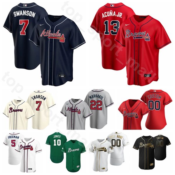 

2020 baseball man woman kids 23 adam duvall jersey 8 charlie culberson 27 austin riley 17 johan camargo 7 dansby swanson nick markakis, Blue;black