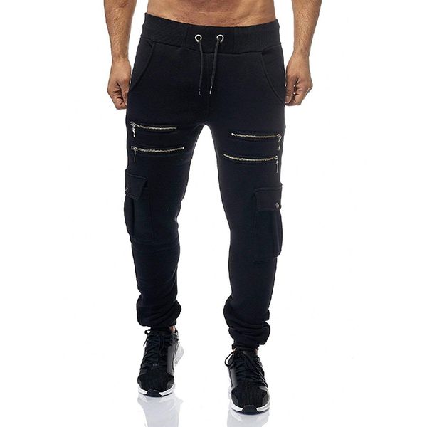 

men's pants male trousers jogging cargo fashion sports slim fit casual, Black
