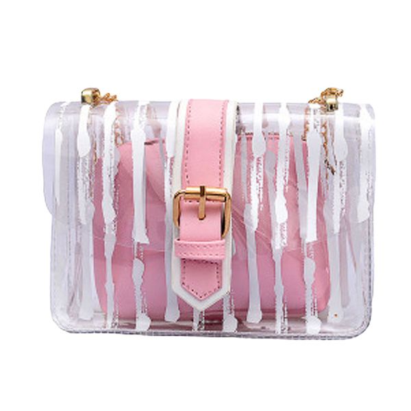 

женщины коммуникатор полосатая crossbody мешок цепи цвета конфеты jelly сумка 2pcs сумочка прозрачная мать пакет сумки clips colors