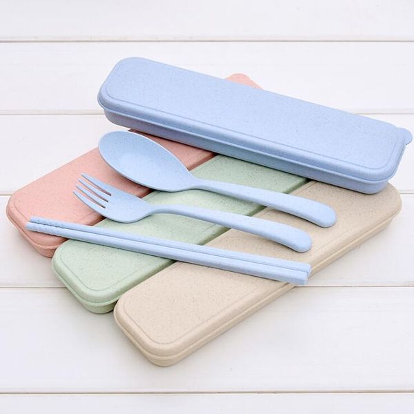 

portable wheat straw tableware eco-friendly spoon fork chopsticks sets tablewares 4 colors reusable travel camping cutlery set lxl724q